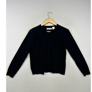 Parisian Chic LA BOUTIQUE Womens Size 6/8 Black Beaded Trim Open Front Cardigan